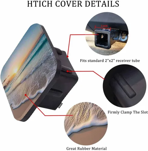 Miniatura 3 de Cubiertas de enganche Beabes Ocean Sunrise para camiones, con diseño de playa tropical y olas del mar, 5.1 cm, tapón para tubo de receptor