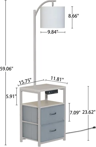 Miniatura 6 de Lámpara de pie SUNMORY con mesa y 2 cajones, lámpara con puerto USB y toma de corriente, lámparas para mesita de noche con bombilla LED de 3