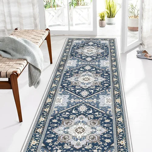Miniatura 84 de OPPODREAM Alfombras suaves, pequeñas y lavables con parte trasera antideslizante, alfombra de cachemira sintética de pelo bajo, 2 x 3 pies, azul