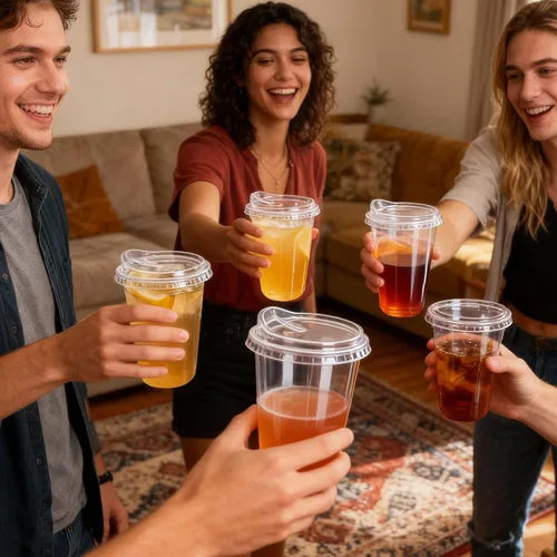 Miniatura 7 de GGOLDMER Juego de 25 vasos de plástico transparente con tapas para sorber, tazas de café helado de plástico desechables de 16 onzas con tapas, fondo
