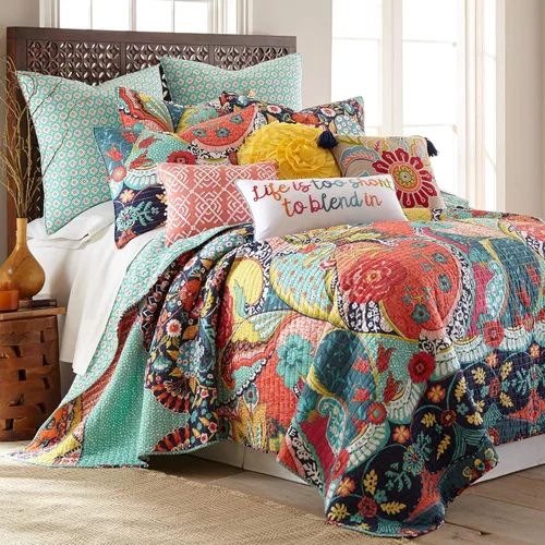 Miniatura 9 de Levtex Home - Juego de edredón Jules - Edredón King + dos fundas de almohada King - Bohemio - Azul marino, verde, azul, verde azulado