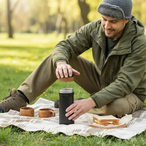 Miniatura 3 de Cafetera portátil de prensa francesa, cafetera francesa de viaje, taza de café de acero inoxidable de 12 onzas, filtro de doble malla, ideal