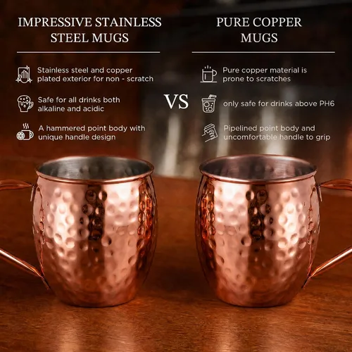 Miniatura 5 de KITESSENSU 16-PC All-in-One Moscow Mule Mugs Set, 17 oz Hammered Copper Mule Mugs Kit with Straws, Coasters, 20/40ml Jigger, Opener and Stirrer