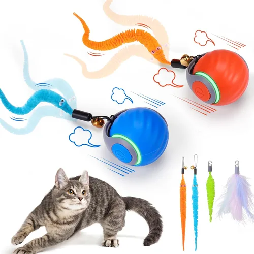 Miniatura 9 de BABORUI Pelota de juguete interactiva para gatos, juguetes interactivos automáticos para gatos de interior con 3 colas, 2 velocidades, juguetes