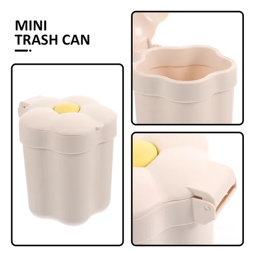 Miniatura 5 de Cabilock Mini basurero de escritorio con tapa en forma de flor, cubo de basura pequeño para oficina, dormitorio, organización de mesa