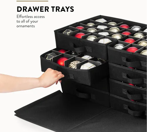 Miniatura 3 de Caja de almacenamiento grande de adornos navideños de alta calidad, con apertura lateral, bandejas estilo cajón, compartimento de 3 pulgadas, 8