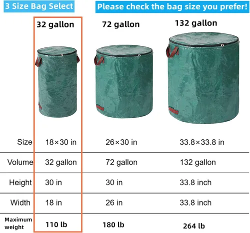 Miniatura 2 de Paquete de 2 bolsas de basura reutilizables de 32 galones con tapa con cremallera, bolsas de basura de jardín con 4 asas para exteriores