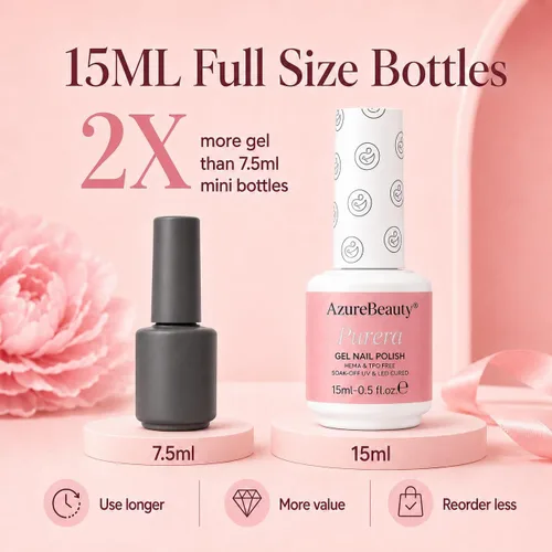 Miniatura 9 de AZUREBEAUTY Juego de esmaltes de uñas de gel Purera de 6 colores de 0.5 fl oz, sin HEMA, botellas del mismo color, kit de esmalte de gel UV LED