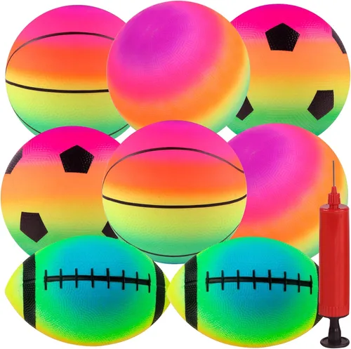 Pelotas deportivas de arcoíris, paquete de 8 pelotas de neón de 8.5 pulgadas, pelotas de fútbol de baloncesto, fútbol, deportes, pelotas de goma