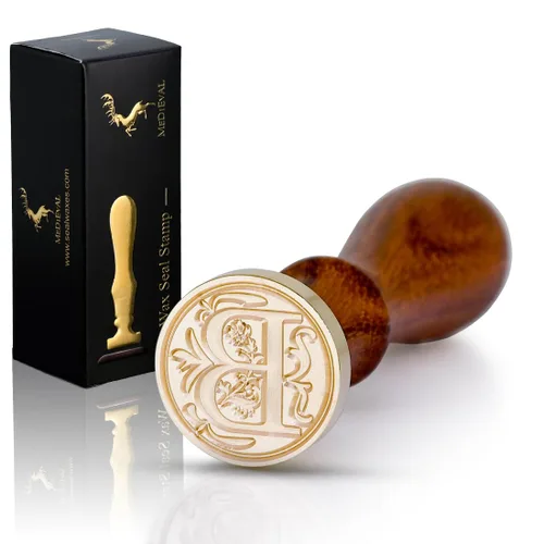 Miniatura 6 de Sello medieval de cera del alfabeto con inicial, mango de madera con cabeza de latón, para tarjeta de Acción de Gracias, sobre, envoltura de regalo