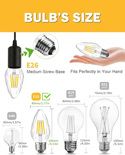 Miniatura 4 de Bombilla LED F15 de 4 W, equivalente a 40 W, bombillas Edison E26 regulables, color blanco suave de 2700 K, bombilla de porche delantero