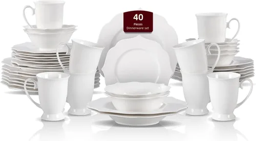 HomeVss, nuevo juego de vajilla de porcelana de hueso, diseño de loto en relieve, juego de 40 piezas