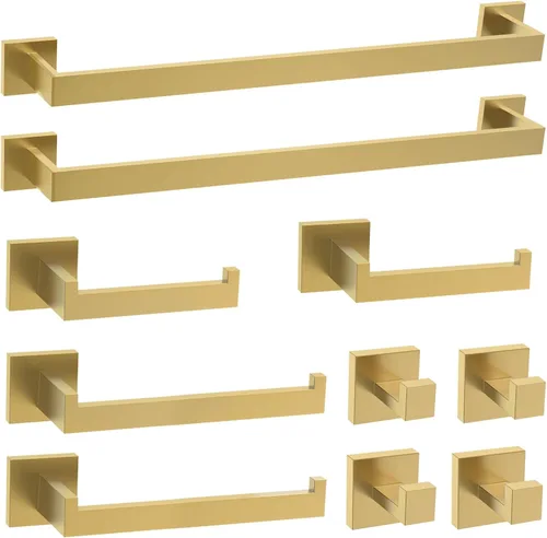 Miniatura 11 de TURS Juego de accesorios de baño de 5 piezas, juego de toalleros negros y dorados, incluye toallero de 24 pulgadas, soporte para toallas de mano