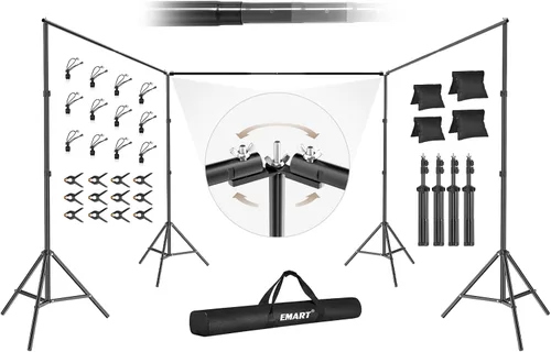 Miniatura 11 de EMART Soporte para telón de fondo, 10 x 10 x 7 pies cuadrado grande ajustable, sistema de soporte de fondo con conector giratorio de ángulo de 308°