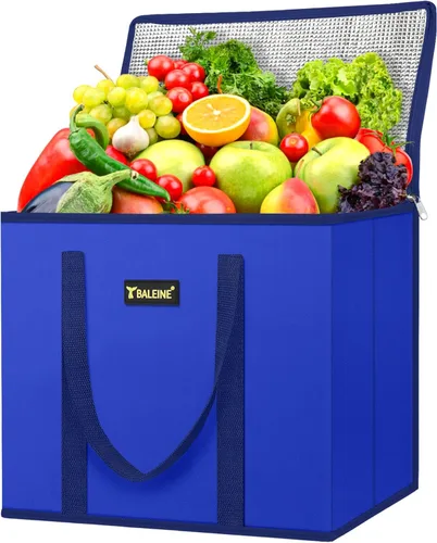Miniatura 47 de BALEINE Paquete de 3 bolsas reutilizables para comestibles, bolsas de compras plegables para comestibles con parte inferior reforzada y asas