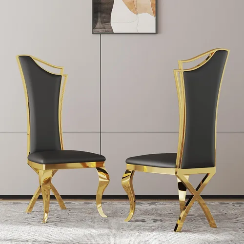 Miniatura 9 de Juego de 2 sillas con 2 sillas de comedor de piel sintética blanca, silla de cocina moderna con respaldo ovalado y patas de acero inoxidable