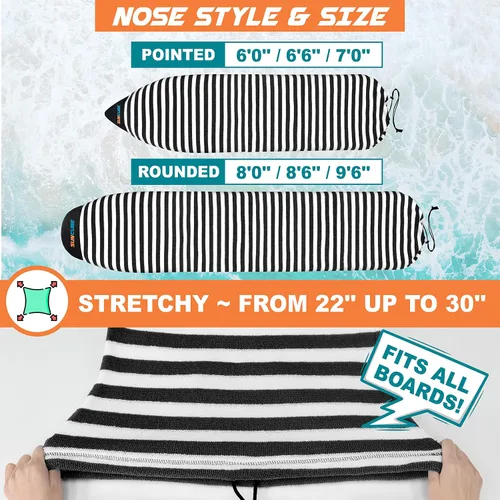 Miniatura 6 de SUN CUBE Funda para calcetín para tabla de surf, bolsa protectora para tabla de surf, ligera, elástica, para longboard, híbrido, tabla corta