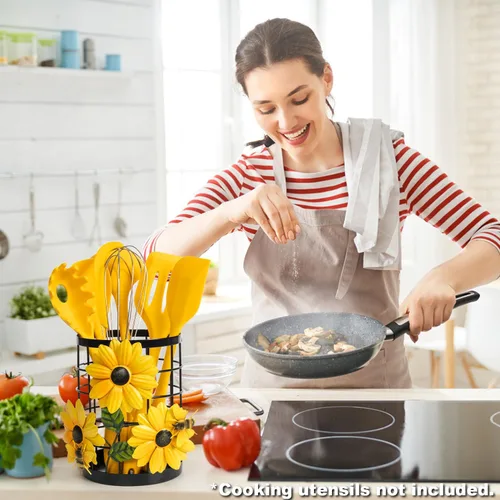 Miniatura 6 de BESZONE Soporte para Utensilios de Girasol Decoración de Cocina de Girasol y Accesorios Decoración de Cocina Amarilla Organizador de Utensilios