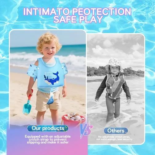 Miniatura 4 de Chaleco de natación para niños pequeños, flotadores para niños de 20 a 66 libras, chaleco de natación para niños pequeños que aprenden a nadar, Azul