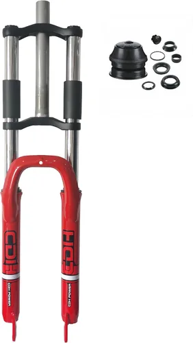 Tenedor de suspensión rojo para bicicleta con auriculares de 1-1/8 pulgadas, vástago ajustable de 1.000 x 4.331 in y manillar elevador plateado de