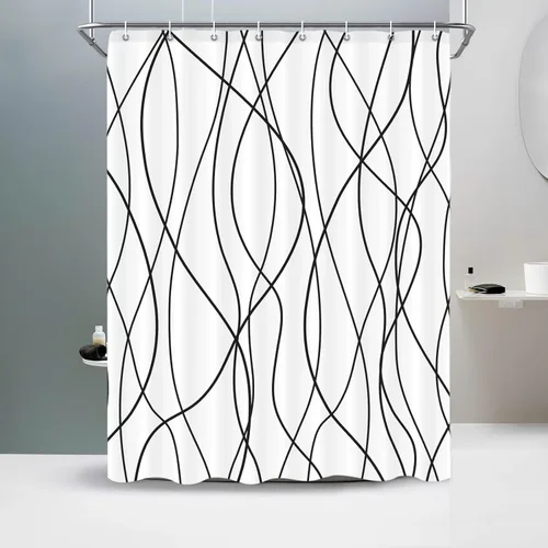 Miniatura 41 de Juego de cortinas de ducha azul egeo para baño con ganchos, cortinas de baño decorativas repelentes al agua y lavables con rayas blancas, 72 x 72