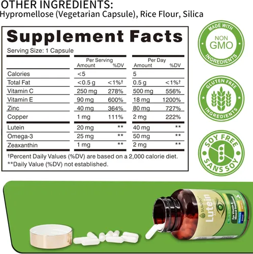 Miniatura 2 de Suplemento de vitaminas oculares de luteína para adultos, 90 cápsulas, apoya la salud ocular con zeaxantina, zinc, vitaminas C y E, fórmula vegana