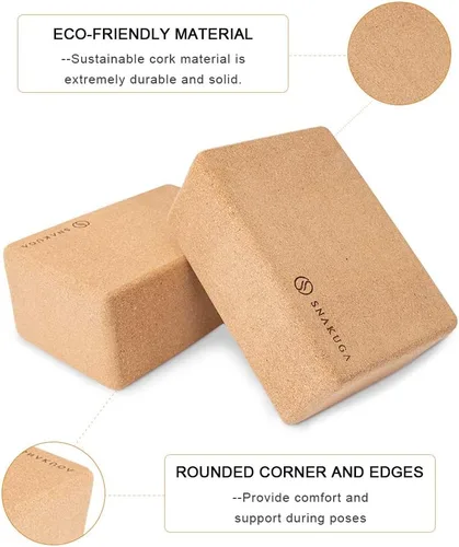 Miniatura 2 de SNAKUGA Bloque de corcho para yoga, paquete de 2 unidades para pilates, bloques antideslizantes y de alta densidad de 4 o 3 pulgadas