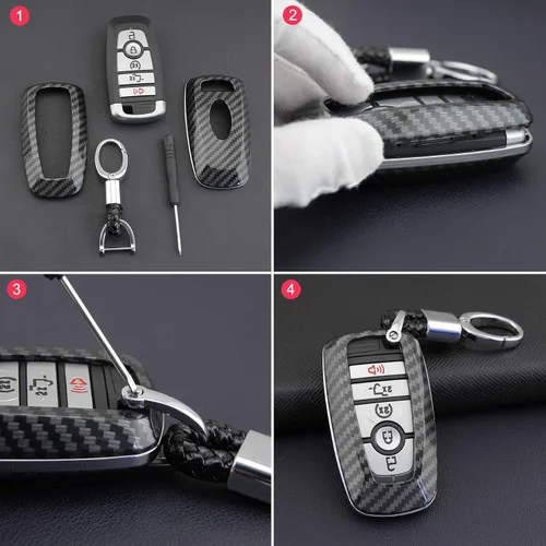 Miniatura 6 de Funda para llavero Ford, funda rígida de fibra de carbono ABS compatible con Ford Explorer Ranger Mustang Fusion Edge Escape Ecosport F150 F250 F350