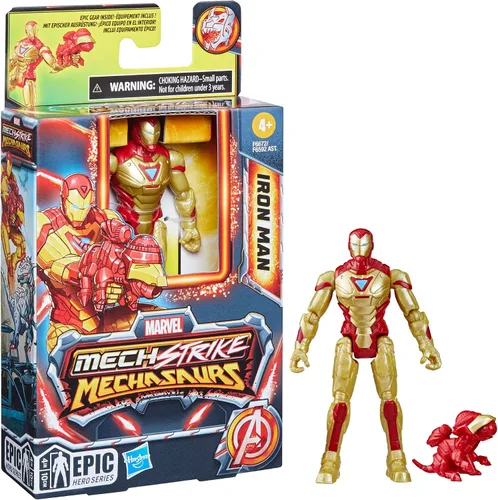 Miniatura 5 de Marvel Mech Strike Mechasaurs Iron Man Figura de acción, 4 pulgadas, con accesorio de arma, juguetes para niños a partir de 4 años, tamaño mediano