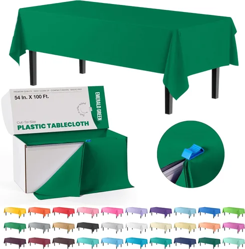 Miniatura 50 de Party Solids Rollo de Mantel de Mesa de Plástico Negro de 54 Pulgadas X 300 Pies en una Caja de Corte a Medida con Conveniente Cortador Deslizante.