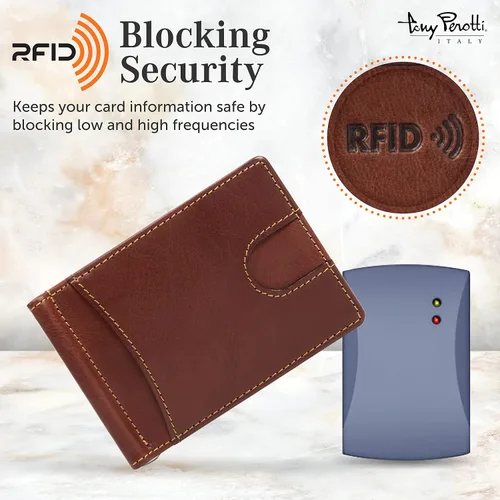 Miniatura 3 de Tony Perotti Cartera delgada de cuero italiano con clip para dinero para hombre cartera RFID ultrafina con ranuras para tarjetas de crédito