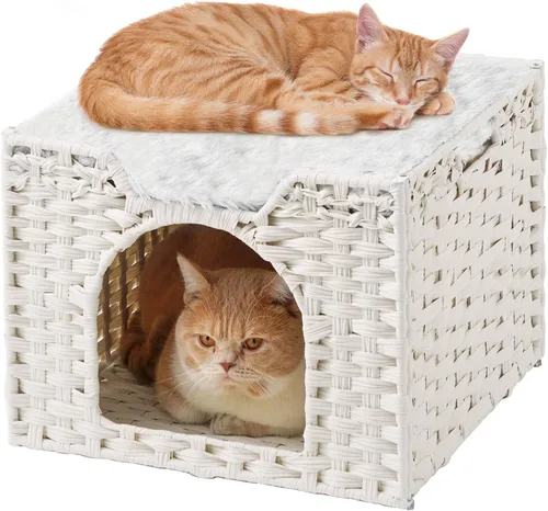 Miniatura 12 de SETVSON Camas para gatos para interiores, casa de gatitos, cubo de ratán tejido a mano, cueva para gatos, casas grandes para gatos, una alfombrilla