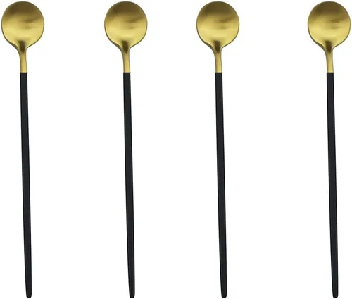 Miniatura 7 de Juego de cubiertos en oro negro de acero inoxidable 18/10, con mango negro mate, incluye tenedores, cucharas y cuchillos (10 piezas), platería