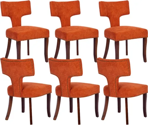 Miniatura 25 de Juego de 2 sillas de comedor modernas de mediados de siglo, sillas de comedor tapizadas en tela de chenilla con respaldo curvado y ribete