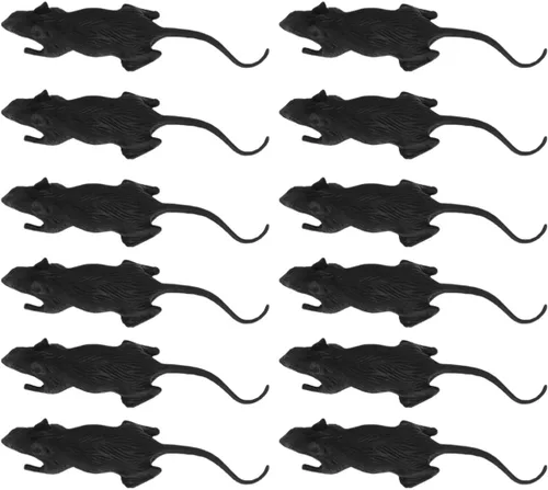 Zerodeko 24Pcs Fake Rat Halloween Prop, Realistic Mouse Prank, Tricky Toys for Halloween Party, Loose-Packed Black PVC Simulation Animal Prank Prop