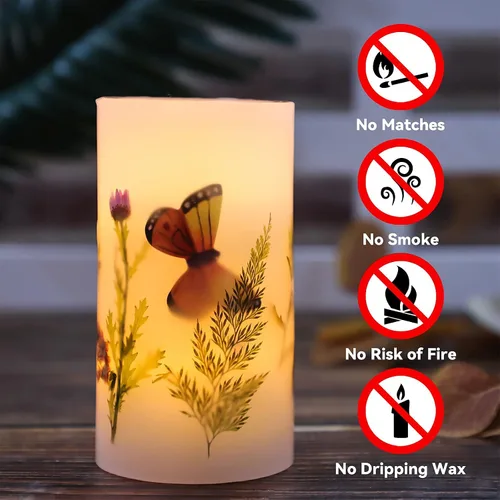 Miniatura 7 de Vela LED sin llama de 3.25 pulgadas de diámetro x 6 pulgadas de alto, vela parpadeante de mariposa de cera real, funciona con pilas con función