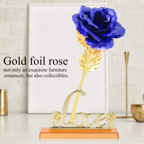 Miniatura 7 de Rosa artificial de oro de 24 quilates para el día de la madre, día de San Valentín, aniversario, cumpleaños, boda, regalo romántico para ella
