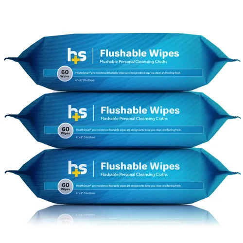 HealthSmart Toallitas desechables, 180 toallitas en total, suaves para la piel sensible, se desintegran fácilmente, toallitas sin alcohol para
