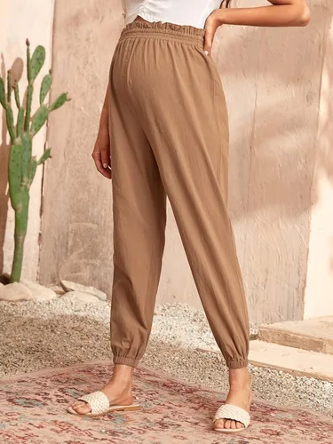 Miniatura 4 de OYOANGLE Pantalones de maternidad para mujer, de cintura alta, color liso, para trabajo, zanahoria, para embarazo, pantalones deportivos