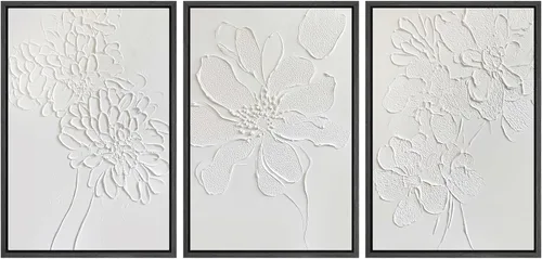 Miniatura 99 de SIGNWIN Lienzo enmarcado para pared, juego de arte de collage de hojas transparentes en blanco y negro, ilustraciones de naturaleza silvestre, arte