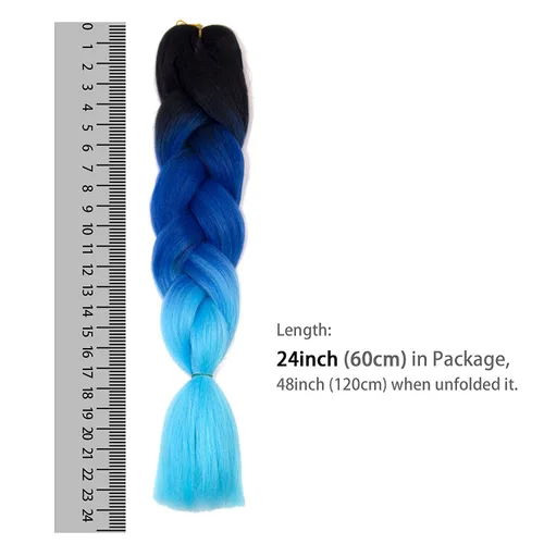 Miniatura 7 de Ombre Kanekalon - Extensiones de cabello trenzado de 24 pulgadas, 3.53 onzas/pieza, extensiones de cabello sintético (negro-azul-azul claro), 3