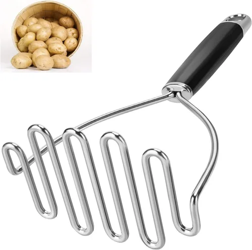 Triturador de papas, gran herramienta de cocina de acero inoxidable resistente, triturador de alambre de metal profesional para frijoles, aguacate,