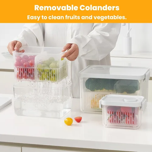Miniatura 3 de Vacane Produce Saver, Contenedores de almacenamiento de frutas, Contenedores de productos con coladores, Contenedores para bayas, 3.8 tazas