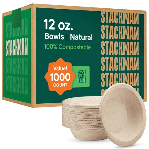 Miniatura 8 de Platos de papel 100% compostables de 7 pulgadas [1000 unidades] - Platos de postre resistentes - Bagazo sin blanquear de color marrón natural