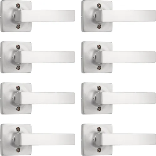 Miniatura 32 de GOBEKOR Paquete de 1 palanca de paso, manijas de puerta rectas de níquel satinado para cerradura de puerta de armario, manija cuadrada de puerta