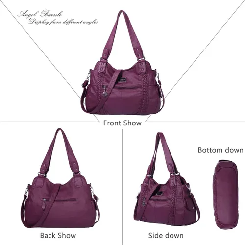 Miniatura 223 de Angel Barcelo - Bolsa de hombro amplia para mujer, diseño Hobo, cuero lavado
