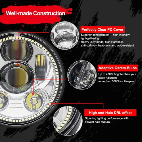 Miniatura 3 de Wisamic Faro delantero LED de motocicleta de 5.75 pulgadas con halo DRL compatible con Harley Davidson Dyna Street Bob Super Wide Glide Low Rider