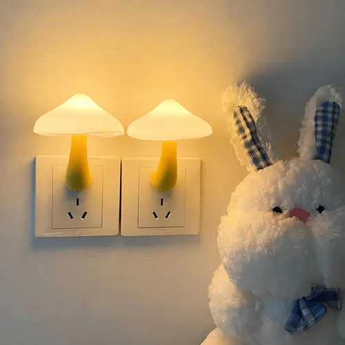 Miniatura 8 de Luces nocturnas LED con sensor en forma de hongo - 2 unidades, enchufe de pared con 7 colores cambiantes, lámpara mini de ensueño, luz nocturna