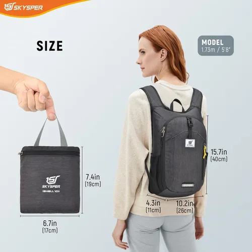 Miniatura 6 de SKYSPER Mochila de senderismo pequeña plegable de 10 litros, plegable, ligera, para senderismo, viaje, para mujeres y hombres Negro
