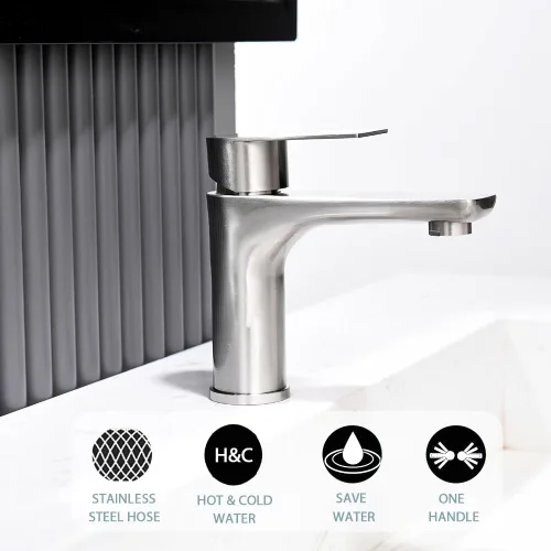 Miniatura 2 de BF019L - Grifo de baño de un solo agujero, grifos de baño de acero inoxidable, grifo de lavabo de baño comercial de níquel cepillado, grifo